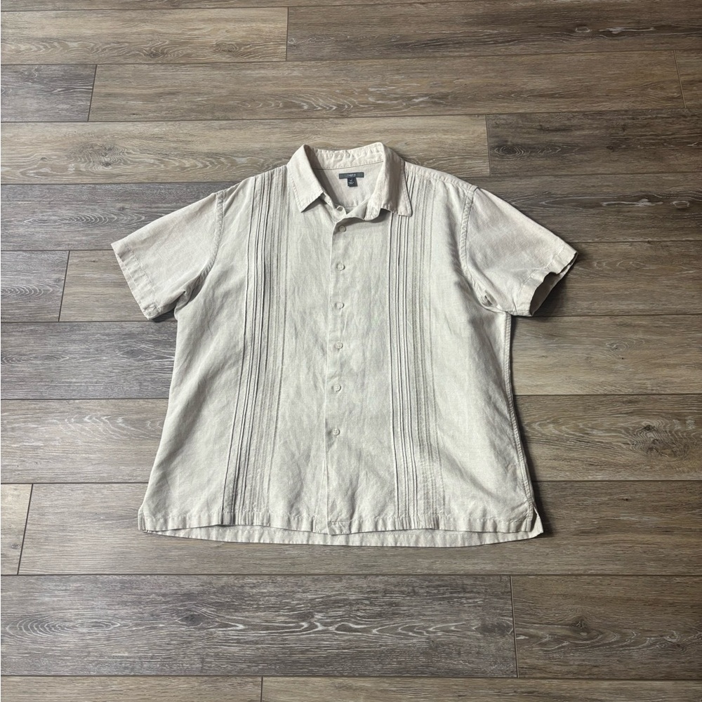 Apt 9 Linen Blend Shirt Sz XL Neutral Short Sleeve Coastal Beach Vacation Cruise